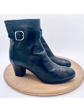AGL Boots Womens 6 Black Leather Ankle Heels Italy Quiet Luxury